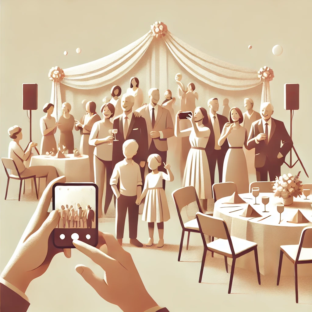 Guests capturing photos, sharing memories, and preserving special moments through interactive experiences at a social event.